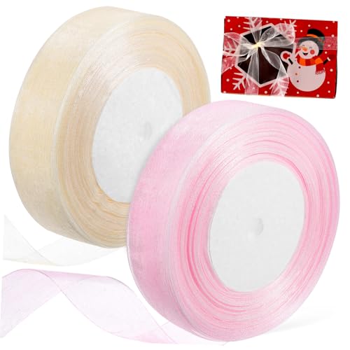 ORFOFE 2 Rollen Transparente Geschenkband Schleifenband für Geschenkverpackung Dekoration Sträuße in Cremeweiß und Rosé Weich Reißfest Vielseitig Einsetzbar ORFOFE 2 Rollen Transparente Geschenkband Schleifenband für Geschenkverpackung Dekoration Sträuße in Cremeweiß und Rosé Weich Reißfest Vielseitig Einsetzbar von ORFOFE