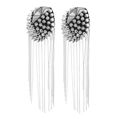 ORFOFE 2 Stück Punk Quasten Schulter Epauletten Metall Abzeichen mit Nieten und Ketten Schmuck für Kostüm Hochzeit Bühne Party Zubehör Unisex von ORFOFE