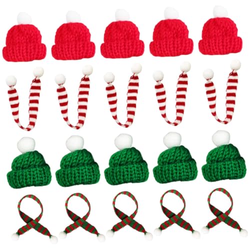 ORFOFE 20 Stück Teiliges Mini Weihnachtsmütze Schal Set Miniatur Wollmützen und Schals für Weihnachtsdeko DIY Schneemann Flaschendeko und Festliche Tischdekoration Leicht und Kompakt von ORFOFE