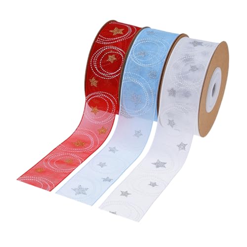 ORFOFE 3 Rollen Weihnachtsband mit Stern Kreis-motiv Polyester Geschenkband für Weihnachts Neujahrsdekoration Vielseitiges Geschenkverpackungsband für Party Diy-projekte von ORFOFE