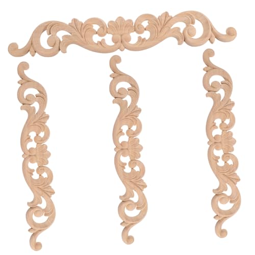 ORFOFE 4 Stück Holzornament Geschnitzte Holzapplikationen für Möbel Dekor Vintage Stil Langlebige Holzdeko zum Aufkleben für Schrank Tür Wand DIY Handgemacht von ORFOFE