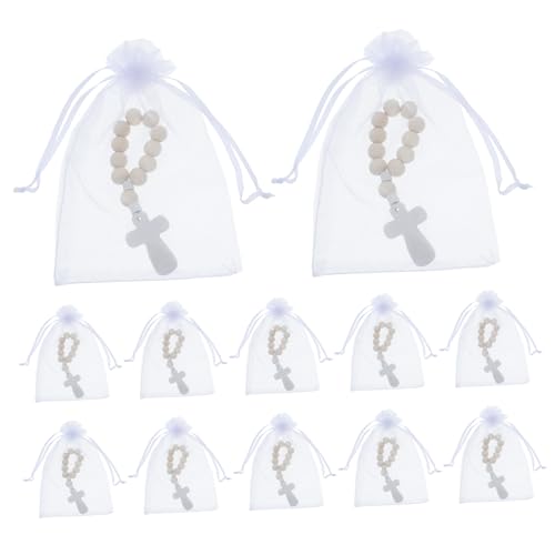 ORFOFE 40 Sätze Teiliges Kleine Handgefertigte Holz Rosenkranzarmbänder mit Dekorativen Mesh Beuteln Taufgeschenke und Babyparty für Kommunion Hochzeit und Festliche Anlässe von ORFOFE