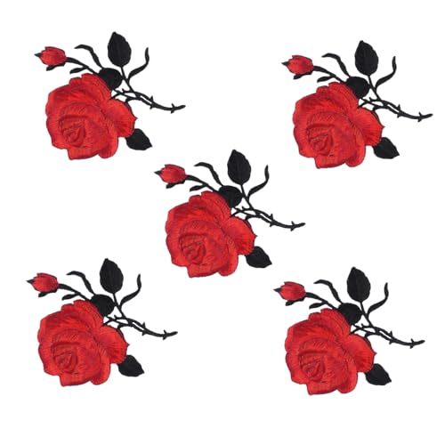 ORFOFE 5 Stück Bügelflicken Rosen Blumen Aufnäher zum Aufbügeln Bestickte Kleidung Reparatur Patches für DIY Dekoration Verstärkung von Kleidung Taschen Hüten und Schuhen von ORFOFE