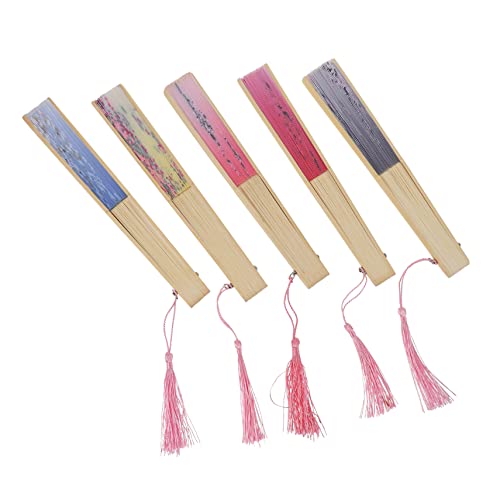 ORFOFE 5 Stück Teiliges Japanischer Faltbarer Handfächer mit Blumenmuster Leichter Vintage Fächer mit Quaste Eleganter Tanz und Party Fächer Kompakt und Tragbar für Sommergebrauch von ORFOFE