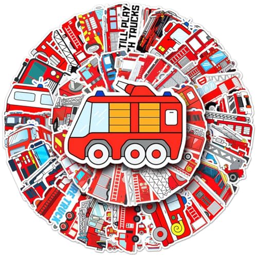 ORFOFE 50 Stück Feuerwehrwagen Sticker PVC Aufkleber für Scrapbooks Notizbücher Koffer Laptop Wasserfest Leicht Klebend Langlebig Kreative Dekoration für DIY Fans von ORFOFE