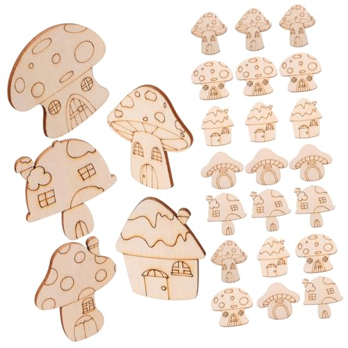 ORFOFE 50 Stück Teiliges Pilzhaus Holzscheiben Große Naturholz Bastelplatten zum Bemalen Glatte Oberfläche DIY Holzornamente für Kreative Handwerksprojekte von ORFOFE