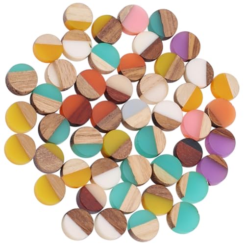 ORFOFE 50 Stück Teiliges Vintage Holz Resin Cabochons Charms ohne Runde Geometrische DIY Schmuck Zubehör für Ohrringe Halsketten Armbänder Leichte Bastelmaterialien Mixfarben von ORFOFE