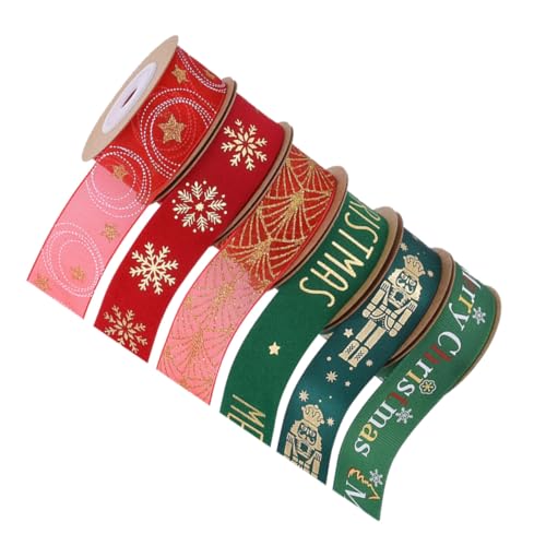 ORFOFE 6 Rollen Teiliges Weihnachtsband Breit Robustes Ripsband mit Festlichen Mustern Vielseitig für Geschenkverpackung DIY Dekorationen Floristik und Weihnachtsbaum-deko Goldene Kanten von ORFOFE