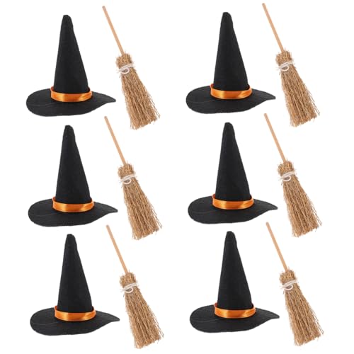 ORFOFE 6 Satz Teiliges Halloween-deko-Set Mini Filz Hexenhüte und Holzbesen Kleine Hexenhut Dekoration für DIY Basteln Weiche Langlebige Mini-hexenaccessoires für Party und Festgestaltung ORFOFE 6 Satz Teiliges Halloween-deko-Set Mini Filz Hexenhüte und Holzbesen Kleine Hexenhut Dekoration für DIY Basteln Weiche Langlebige Mini-hexenaccessoires für Party und Festgestaltung von ORFOFE