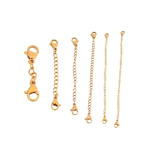 ORFOFE 6 Stück Teiliges Edelstahl Verlängerungsketten Klassischen Karabinerverschlüssen Langlebig und Sicher Vielseitig für DIY Schmuckherstellung Inklusive Kettenlängen Goldfarben von ORFOFE