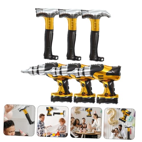 ORFOFE 6 Stück Teiliges Reparaturwerkzeug Folienballons in Form von Hammer und Bohrmaschine Bunte Partydeko für Kindergeburtstag Baustellen motto Langlebige Aluminiumfolie Luftballons von ORFOFE