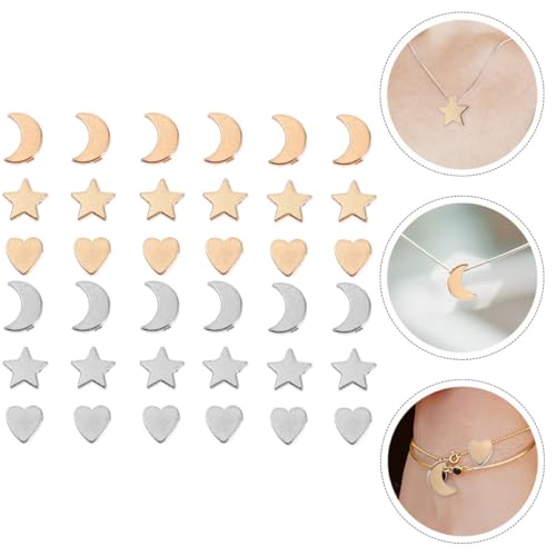 ORFOFE 60 Stück Teiliges Schmuckset mit Herz Mond und Stern Spacer Beads aus Langlebiger Legierung für DIY Halsketten Armbänder Leichte Anhänger in Silber und Gold für Kreative von ORFOFE