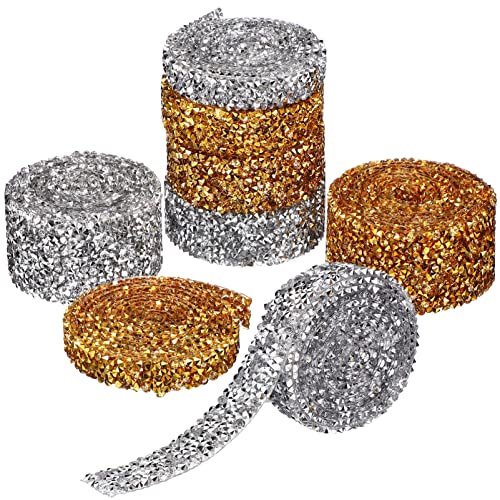 ORFOFE 8 Rollen Selbstklebendes Strassband Resin Rhinestone Bänder in Silber und Gold Glitzernde Dekobänder für Basteln und Nähen Verstellbar Langlebig und Einfach Anzuwenden von ORFOFE
