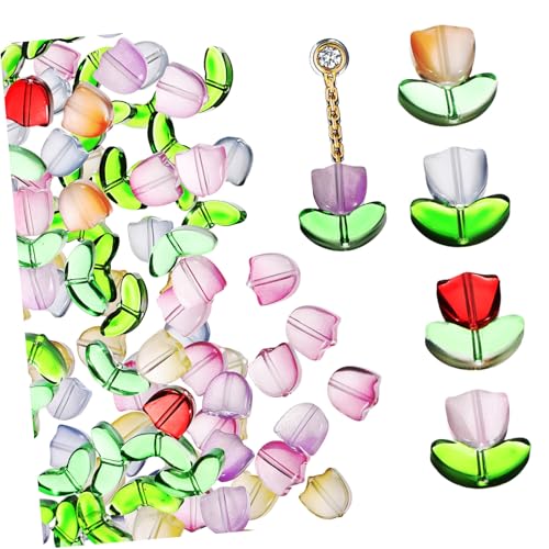 ORFOFE 80 Stück Teiliges Tulpenblumen glasperlen Bunte Transparente Kristallperlen zum Auffädeln DIY Schmuckherstellung Armbänder Halsketten Ohrringe Bastelperlen für Kreative von ORFOFE