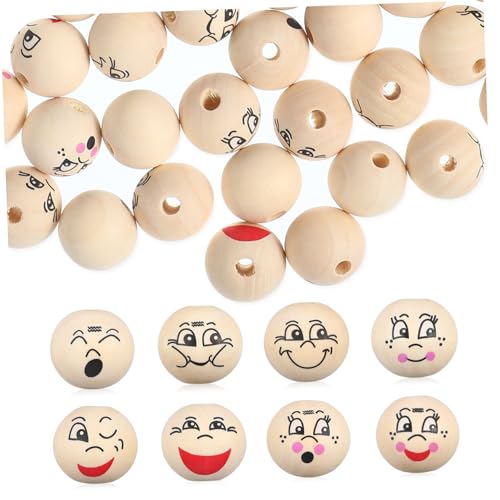 ORFOFE 80Stücke Holzperlen mit Lächelndem Gesicht Bastelperlen für DIY Schmuck Kreative Holzperlen mit Gebohrten Löchern für Scrapbooking und Dekoration von ORFOFE