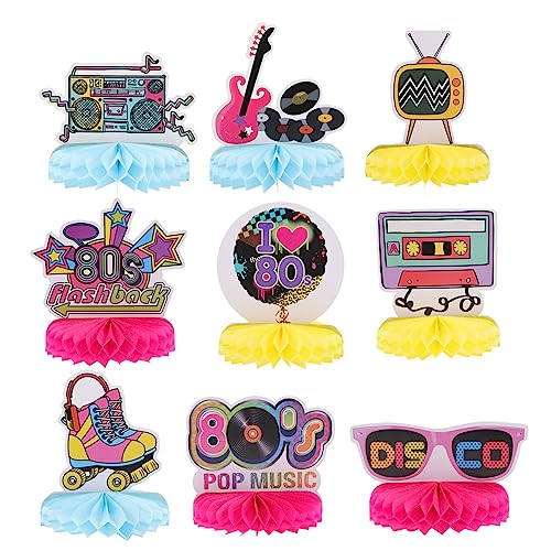 ORFOFE 9 Stück Teiliges Jahre Party Deko Retro Disco Waben Tischdekoration Langlebige Papier Honeycomb Mittelstücke für Geburtstagsfeier Tanzparty Hochzeit Vielseitige Party Supplies von ORFOFE