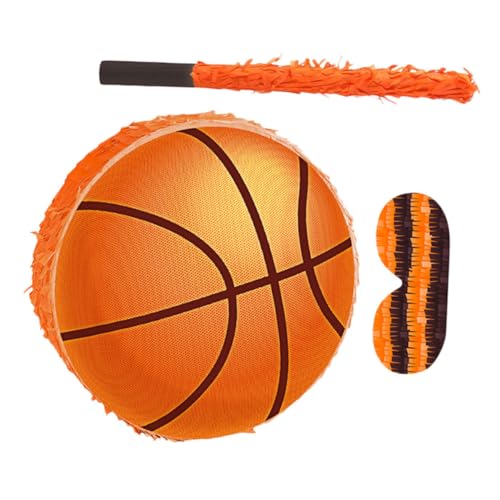 ORFOFE Basketball Pinata mit Stick und Augenbinde Sportparty-deko für Kindergeburtstag Stabile Pappkonstruktion mit Buntem Krepppapier Inklusive Hängeöse Spielerisches Partyspiel für von ORFOFE