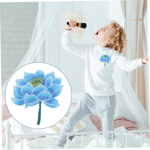 ORFOFE Dreidimensionaler Lotus Patch Ethnischer Bestickter Stoffaufnäher Blau Für Kleidung DIY Dekoration Reparatur Große Flicken Aufnähen Bügelmotive von ORFOFE