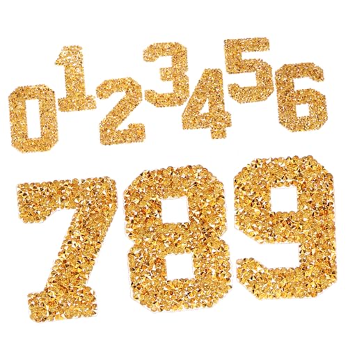 ORFOFE Eisen Strass Bügelzahlen Patch Gold DIY Applikation zum Aufbügeln für Kleidung Taschen Hüte Schuhe Reparatur und Dekoration von ORFOFE