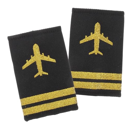 ORFOFE Epauletten für Piloten Schulterklappen aus Webband Professionelle Flugzeug Schulterabzeichen mit Streifen Klassische Schwarze Airline Uniform Accessoires für Flugpersonal von ORFOFE