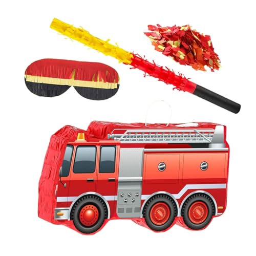 ORFOFE Feuerwehr Feuerwehrwagen Piñata mit Blindfold Schläger und Konfetti Kindergeburtstag Dekoration Jungen Partybedarf Süßigkeiten Überraschungsspiel von ORFOFE