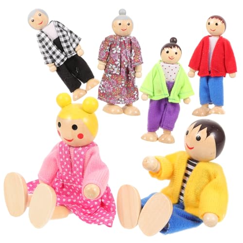 ORFOFE Holzpuppen Familie Spielset mit Beweglichen und Beinen Miniatur Holzfiguren für Puppenhaus Sicheres Glattes Material Pädagogisches Kreativität und Sozialkompetenz von ORFOFE