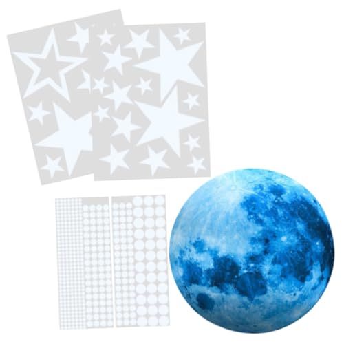 ORFOFE Kinderzimmer Wandtattoo Leuchtsticker Mond Sterne Nachtlicht Selbstklebend Abnehmbar Blaue Mondform mit Sternen und Punkten Dekorativ Wiederverwendbar Wanddekoration für von ORFOFE