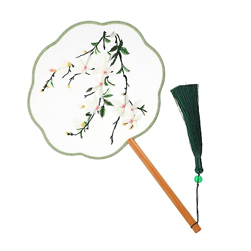 ORFOFE Künstlerischer runder chinesischer Fächer Handfächer runde grüne Quaste Klassische Stickerei leicht zu tragen von ORFOFE