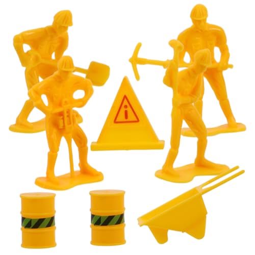 ORFOFE Miniatur Bauarbeiter Figuren Teilig Realistische Baustellen Deko für Geburtstagskuchen mit Straßenabsperrung und Bauarbeiter Themenmotiv für Kreative Tortengestaltung von ORFOFE