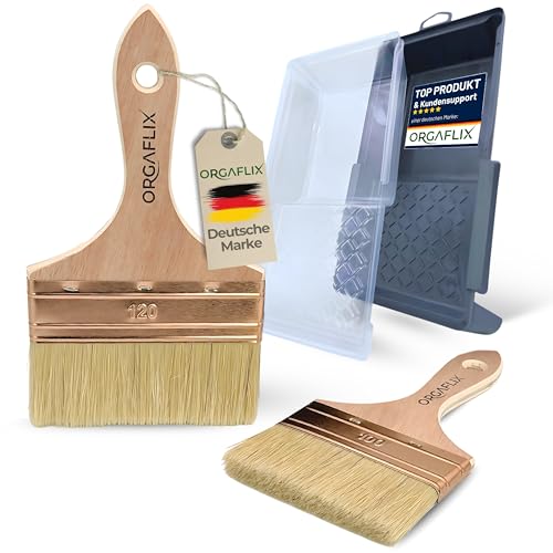 ORGAFLIX Flächenstreicher-Set 120mm + 100mm inkl. Farbwanne 15x30cm + 2 Einsätze für Öl, Lacke, Lasur, Beizen, Acryl, Kreidefarbe, Möbel, Breite Pinsel, Malerpinsel, Perfekt für große Flächen ORGAFLIX Flächenstreicher-Set 120mm + 100mm inkl. Farbwanne 15x30cm + 2 Einsätze für Öl, Lacke, Lasur, Beizen, Acryl, Kreidefarbe, Möbel, Breite Pinsel, Malerpinsel, Perfekt für große Flächen von ORGAFLIX