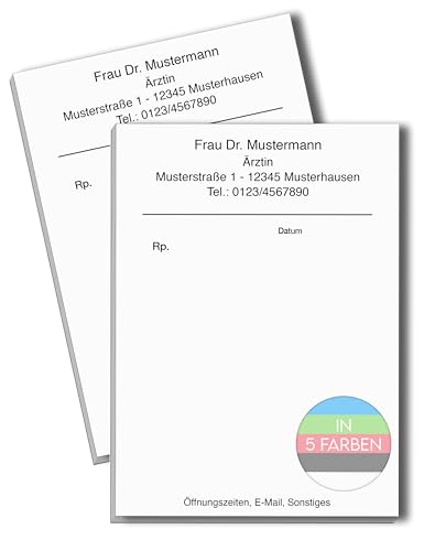 ORGASET Privatrezepte für Ärzte - 100 Blätter - 2 Rezeptblöcke á 50 Blätter - DIN A6 - geleimt - blau, grün, rot, grau, weiß - individuell personalisierbar mit Anschrift ORGASET Privatrezepte für Ärzte - 100 Blätter - 2 Rezeptblöcke á 50 Blätter - DIN A6 - geleimt - blau, grün, rot, grau, weiß - individuell personalisierbar mit Anschrift von ORGASET