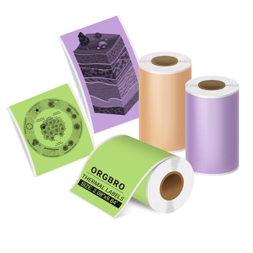 ORGBRO Etiketten Selbstklebend, 57mm × 3m Klebeetiketten Thermo Aufkleber Etiketten für X3-Drucker, Mehrzweck Etikettenband für Notizen, Fotos, Büro, Haushalt, 3 Rollen, Grün/Violett/Orange ORGBRO Etiketten Selbstklebend, 57mm × 3m Klebeetiketten Thermo Aufkleber Etiketten für X3-Drucker, Mehrzweck Etikettenband für Notizen, Fotos, Büro, Haushalt, 3 Rollen, Grün/Violett/Orange von ORGBRO