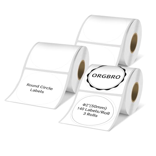 ORGBRO Mehrzweck-Etiketten, rund, rund, für tragbare Z3-Etikettenhersteller, 50 x 50 mm, 140 Etiketten/Rolle, 3 Rollen, Schwarz auf Weiß von ORGBRO