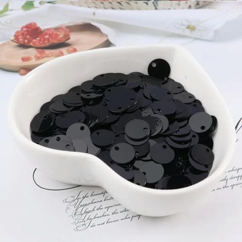10 g (1000 Stück) 6 mm flache, runde Pailletten, Pailletten-Konfetti zum Nähen für Kleidungszubehör mit 1 Loch an der Seite, Schwarz von ORGEFY