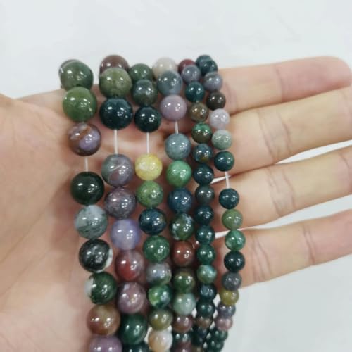 Steinperlen Lava Tigerauge Kristall Apatit Turmalin Perle für Schmuckherstellung DIY Armband Halskette 4/6/8/10MM-Indischer Achat-4mm (ca. 91 Stück) von ORGEFY