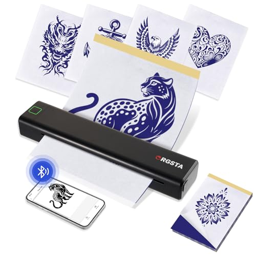 ORGSTA S008 Kabelloser Tattoo-Schablonendrucker – Tattoo-Transfer-Maschine Thermokopierer mit 10 Transferpapier, Bluetooth-Schablonendrucker für Tätowierung, kompatibel mit Smartphone & PC, Schwarz ORGSTA S008 Kabelloser Tattoo-Schablonendrucker – Tattoo-Transfer-Maschine Thermokopierer mit 10 Transferpapier, Bluetooth-Schablonendrucker für Tätowierung, kompatibel mit Smartphone & PC, Schwarz von ORGSTA
