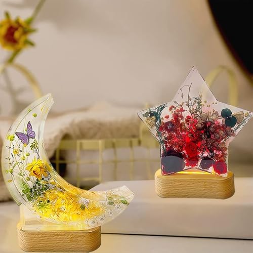 Mondlichter-Harzformen, Silikon, LED-Silikonformen für Epoxidharz, Mondlicht-Silikonform-Set, Epoxidharz-Formen mit beleuchtetem Holzsockel, Ständer für Lampen, DIY, Tisch, Schreibtisch von ORGSUMMER