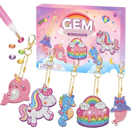 Basteln Mädchen 6-12 Jahre, Geschenke für Kinder Basteln Sie Ihre eigenen GEM-Schlüsselanhänger - 5D Diamond Painting Kinder, Malen nach Zahlen Kunstsets für Mädchen Kleinkinder Alter von 6-12 Jahren von ORIENTAL CHERRY