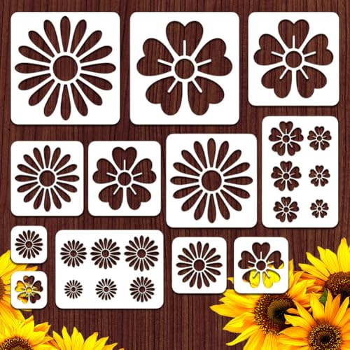 ORIGACH 12 Stück Blumen Schablonen Zum Malen Auf Holzwänden Wiederverwendbare Blumen Malschablonen Für Stoff Leinwand Fenster Möbel Heimdekoration(10 bis 30cm 2 Stile) von ORIGACH