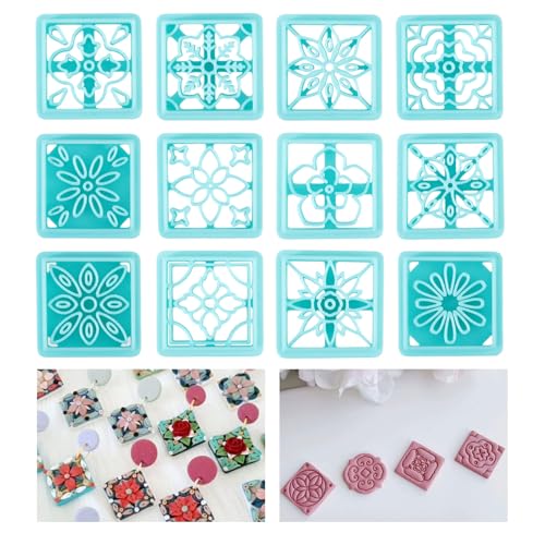 ORIGACH 12 Stück Polymer Ton Ausstecher, Blumenfliese Ton Schneider Zur Herstellung von Ohrringen Modelliermassen-Ausstecher Zur Schmuckherstellung von ORIGACH