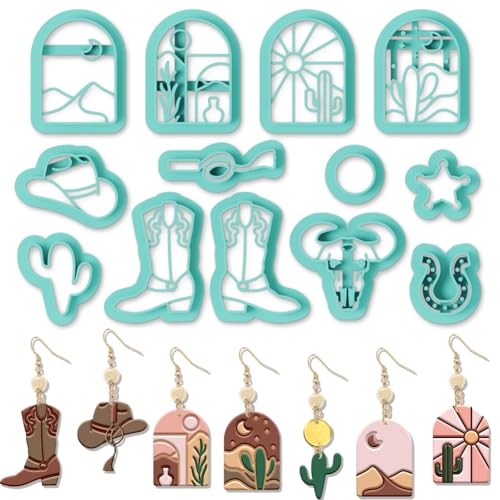 ORIGACH 13 Pcs Polymer Ton Ausstecher, Western Cowboy Ton Schneider Zur Herstellung von Ohrringen Modelliermassen-Ausstecher Zur Schmuckherstellung von ORIGACH