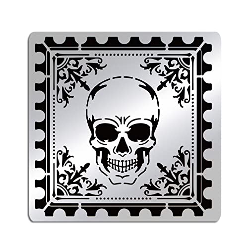 ORIGACH 15.6 cm Totenkopf Schablone Metall Brandmalerei, Edelstahl Wiederverwendbare Malerei Schablonen Holzbrand Schablonen für Scrapbooking, Holzschnitzerei, Pyrographie, Gravur von ORIGACH