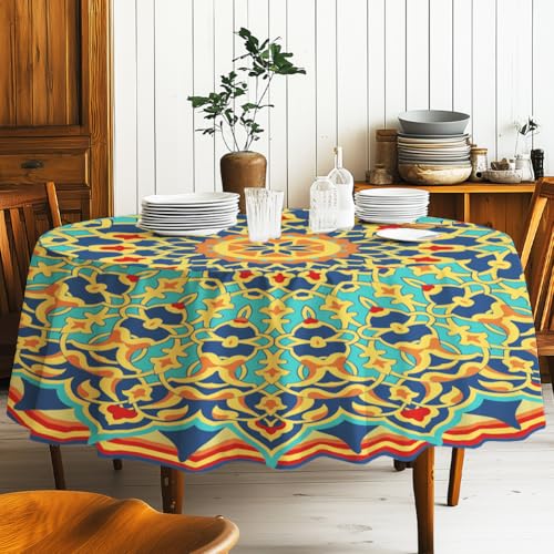ORIGACH 150 cm Rund Tischdecke Abwaschbar, Vintage Stil Bunte Mandala Rund Tafeldecke Wasserabweisend Fleckschutz Tafeldecke für Wohnzimmer, Esszimmer, Balkon, Garten ORIGACH 150 cm Rund Tischdecke Abwaschbar, Vintage Stil Bunte Mandala Rund Tafeldecke Wasserabweisend Fleckschutz Tafeldecke für Wohnzimmer, Esszimmer, Balkon, Garten von ORIGACH