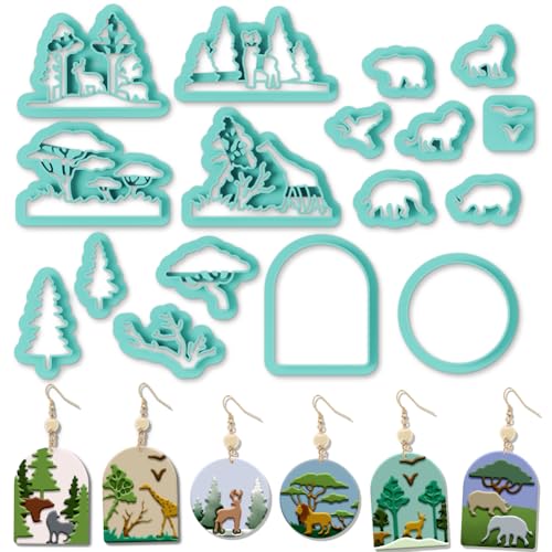 ORIGACH 17 Pcs Polymer Ton Ausstecher, Wälder und Tiere Ton Schneider Zur Herstellung von Ohrringen Modelliermassen-Ausstecher Zur Schmuckherstellung von ORIGACH