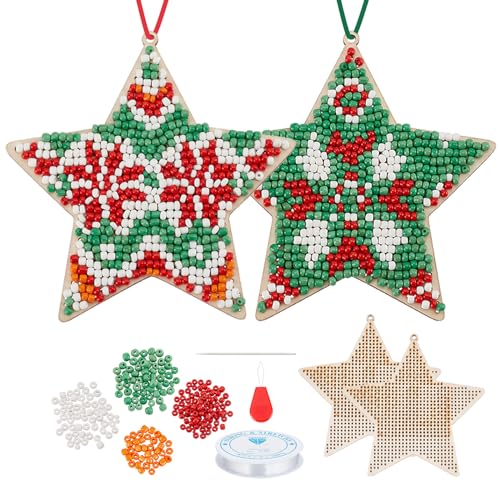 ORIGACH 2 Set DIY Weihnachtsstern Perlen Stickerei Kit, DIY Xmas Stern Perlen Ornamente für Anfänger, Weihnachtsbaum Perlenstickerei, Perlen Stickerei Holzdekor von ORIGACH