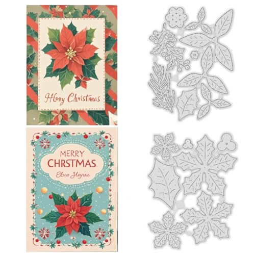 ORIGACH 2 Stück Weihnachtliche 3D Stanzschablonen Geschichtete Blume Metall-Stanzformen für Glückwunschkart Scrapbooking Fotoalbum Handgefertigtes Geschenk von ORIGACH