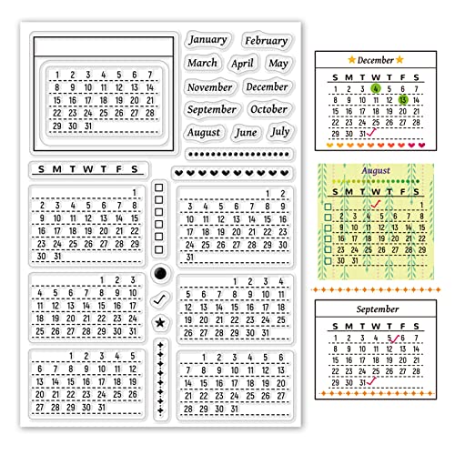 ORIGACH 2025 Planer Kalender Clear Stamps Gemischte Woche Monat Januar Dezember Silikon Transparente Stempel für Kartenherstellung Dekoration und DIY Scrapbooking von ORIGACH