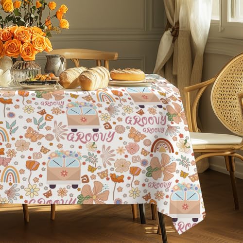 ORIGACH 220X150 cm Tischdecke Abwaschbar, Boho Blumen Schmetterling Regenbogen Rechteckige Tafeldecke Wasserabweisend Fleckschutz Tafeldecke für Wohnzimmer, Esszimmer, Balkon, Garten von ORIGACH