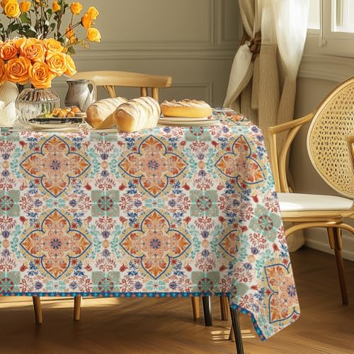 ORIGACH 229 x 152cm Tischdecke Abwaschbar, Boho Retro Mandala Rechteckige Tafeldecke Wasserabweisend Fleckschutz Tafeldecke für Wohnzimmer, Esszimmer, Balkon, Garten von ORIGACH