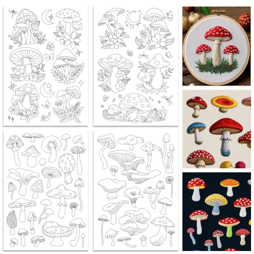 ORIGACH 4 Blatt Groß Stickvorlagen Wasserlöslich, Pilz Stickvorlagen Wasserlöslich für DIY Projekte Selbstklebend Stickaufkleber Stickvorlagen Kreuzstich Sticken Für Anfänger ORIGACH 4 Blatt Groß Stickvorlagen Wasserlöslich, Pilz Stickvorlagen Wasserlöslich für DIY Projekte Selbstklebend Stickaufkleber Stickvorlagen Kreuzstich Sticken Für Anfänger von ORIGACH
